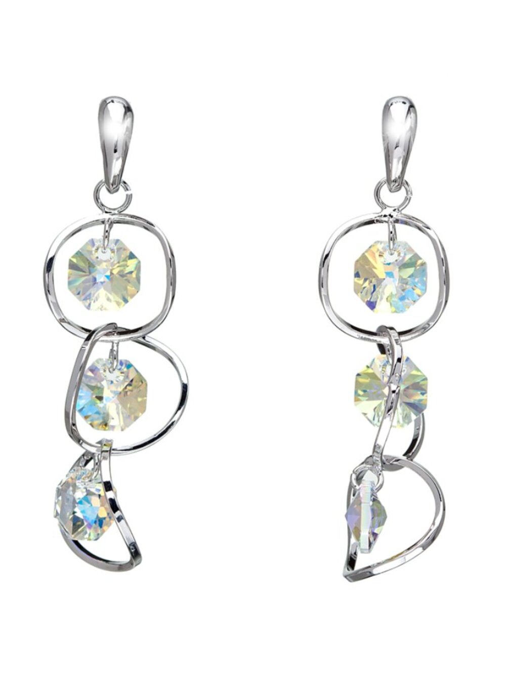 NWT- Swarovski Crystal AB Silver Tone Linear Drop Earrings
